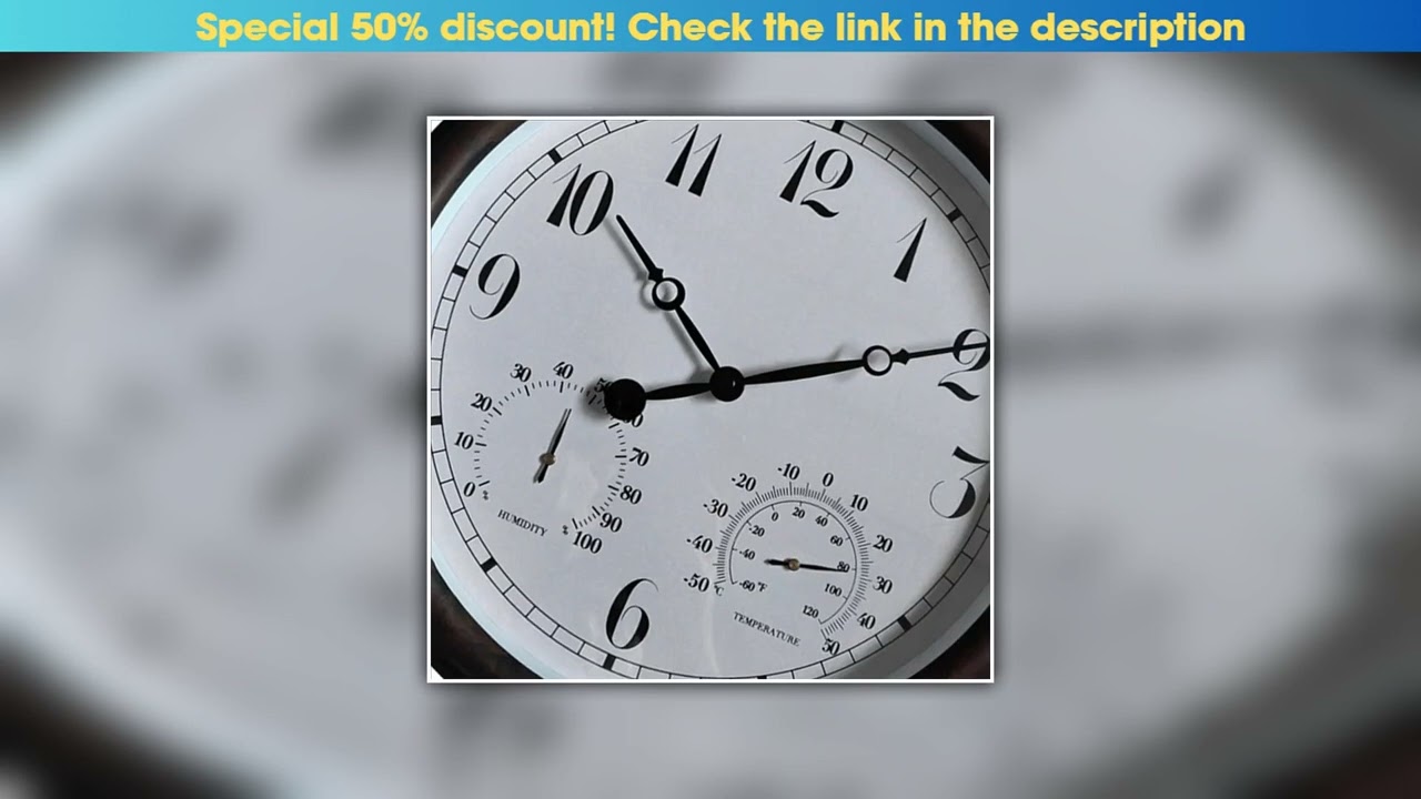 Review AT35-15 Inch Outdoor Waterproof Wall Clock With Temperature And Humidity Display, Large Meta