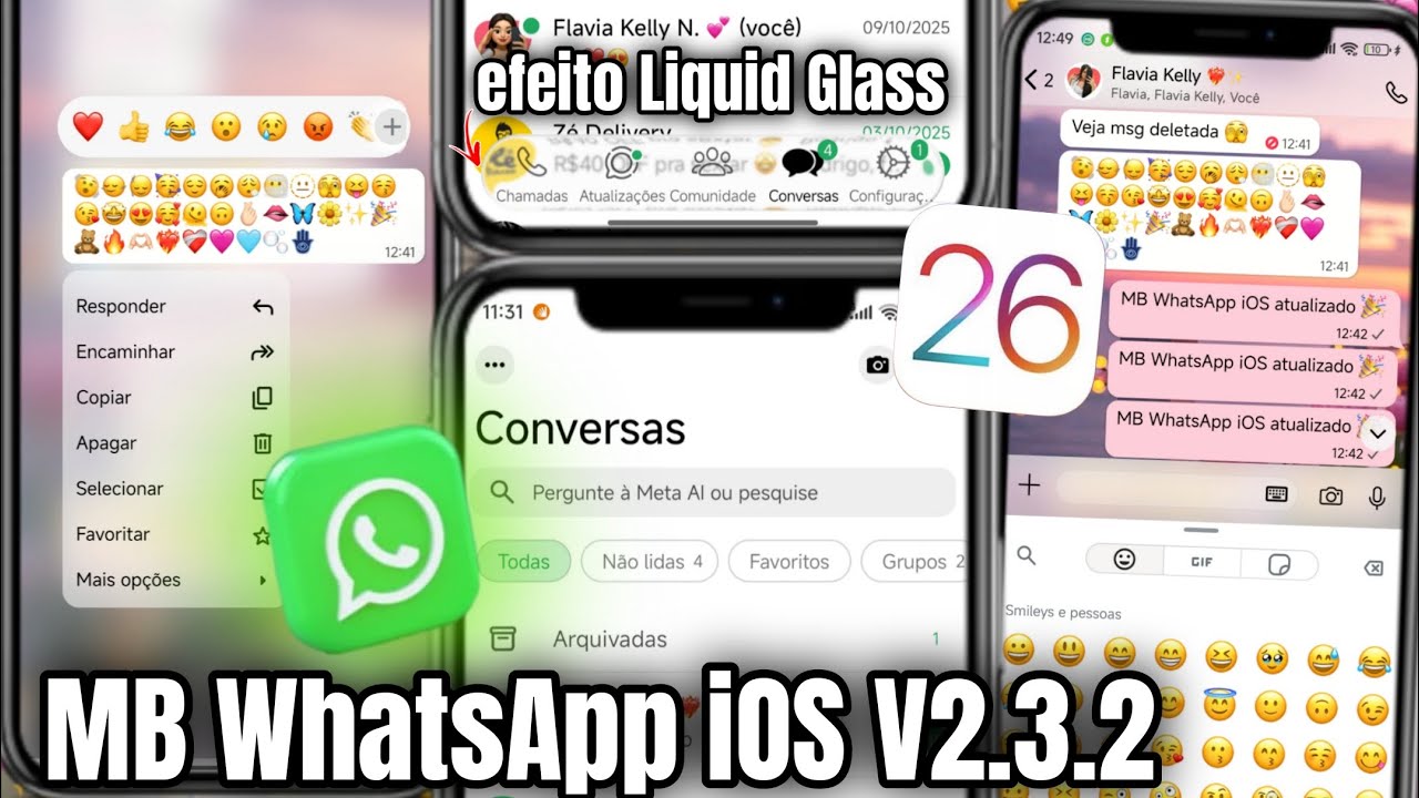 MB WHATSAPP iOS V2.3.2 🥳 EFEITO LIQUID GLASS + EMOJIS iOS + MUITAS ...