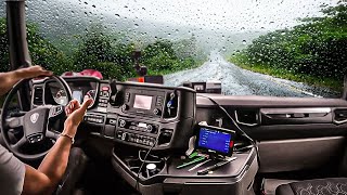 POV Truck Driving Under Heavy Rain ! A Trucker's Perspective