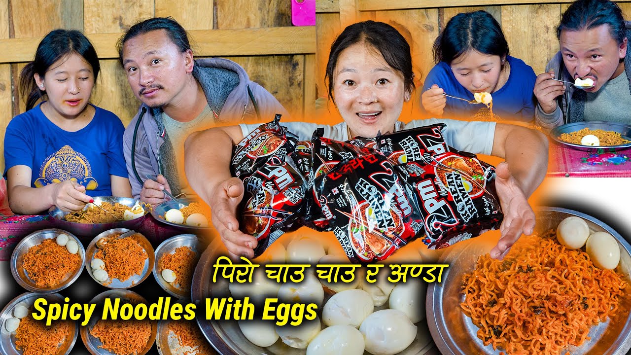 2pm RAMEN Hot & Spicy Noodles & Boiled Egg eating for Lunch || 2pm korean ramen in Village food Vlog