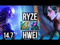 Ryze vs hwei mid  6 solo kills 1100 games legendary  euw master  147
