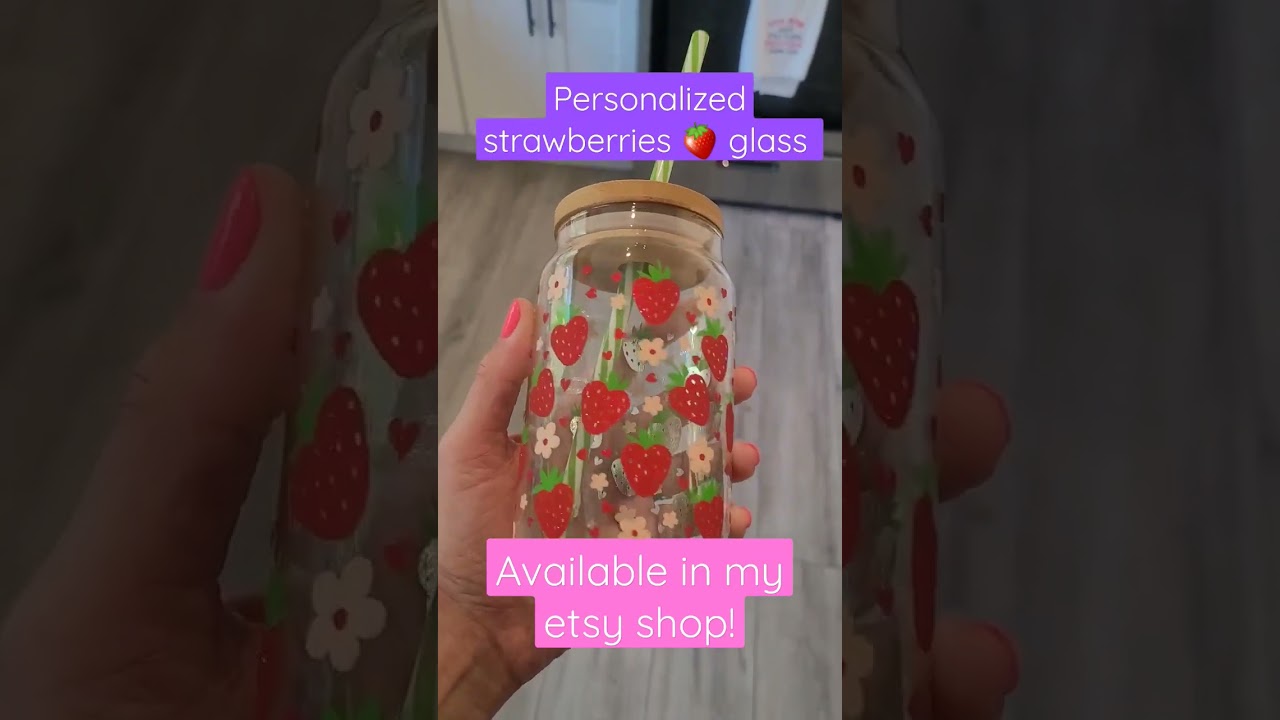 Strawberries beer can glass! Bamboo lid and reusable straw included! Customizable!