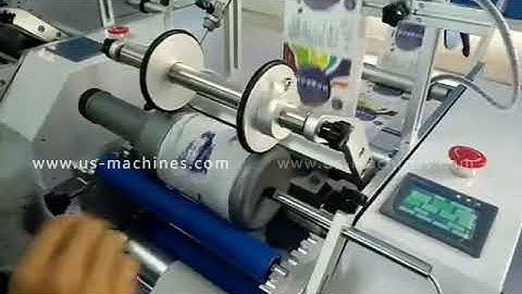 Small gear oil bottle round shape desktop label applicator tabletop labeling machine testing video