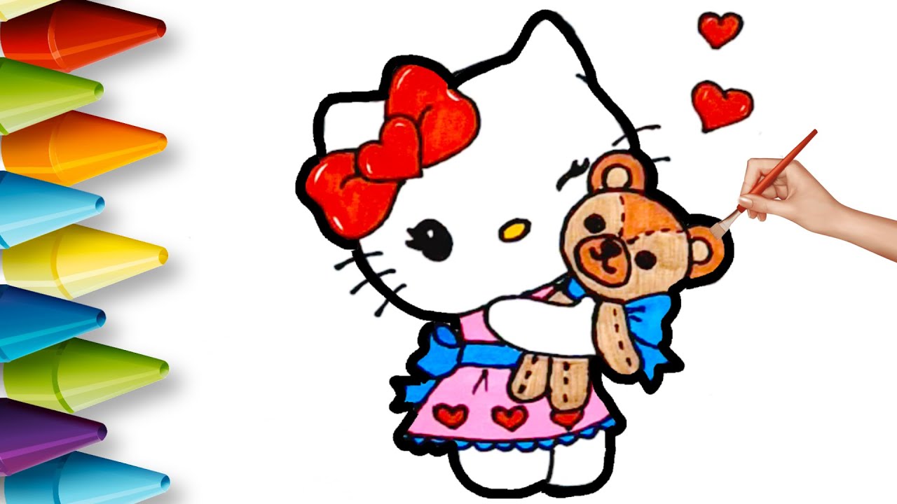 How to Draw HELLO KITTY Holding Teddy Bear | Cách vẽ Hello Kitty ...