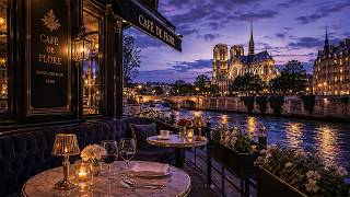 Romantic Night Jazz in Paris ☕ Notre-Dame Riverside Café & Relaxing Jazz for Study & Work screenshot 1