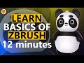 LEARN ZBRUSH IN 12 MINUTES FOR BEGINNERS (PANDA SCULPT)  BY Brown bear animation