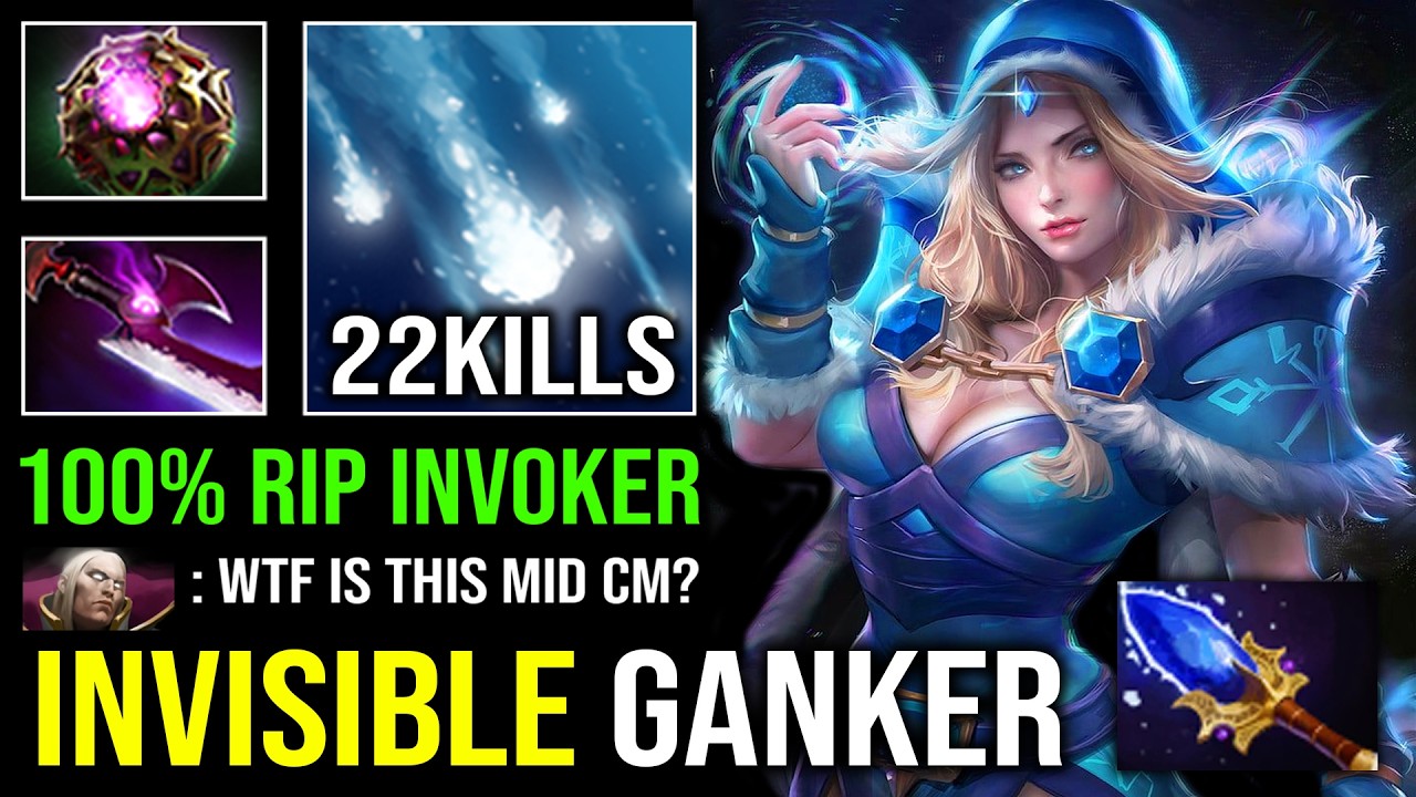 How to Solo Mid CM Vs Invoker with Unlimited Skill Spam 90% Freeze Slow Invisible Ganker Dota 2