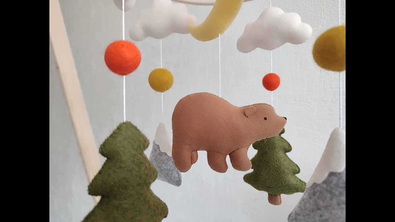 Bear baby mobile neutral Woodland nursery decor - YouTube