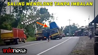 NYARIS TERGULING! Aksi Saling Menolong Sesama Sopir Truk | SOLIDARITAS TANPA BATAS