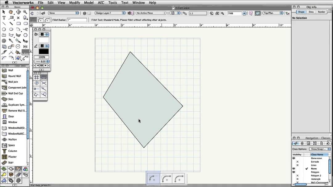 how to access the fillet tool in form z