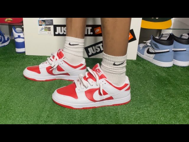 NIKE DUNK LOW “CHAMPIONSHIP RED” ON FEET & IN HAND REVIEW! - YouTube