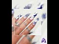 24 PCS Blue Butterfly Art, Long Length Long Water Pipe Fake Nails,Square Head Nail Tips False Nail
