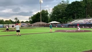 The Citizen's Chris Sciria throws out the first pitch at Doubledays game