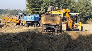 JCB Backhoe Cutting Soil and Loading in Dump Truck - Dump Truck Carrying Soil - JCB Video 16