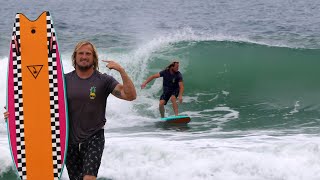 My First Time Surfing a Retro Twin Fin Soft Top!