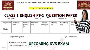 kv Class 3 English paper PT 2 /kendriya vidyalaya school Questions paper Class 3 English PT 2