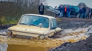 Not to look nervous! A man at ZAPORIZHIA SURPRISED off-road SUVs!
