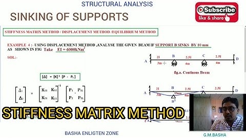 EX 4 :- SINKING OF SUPPORTS [STIFFNESS MATRIX METHOD] II SA II by G.M.Basha II