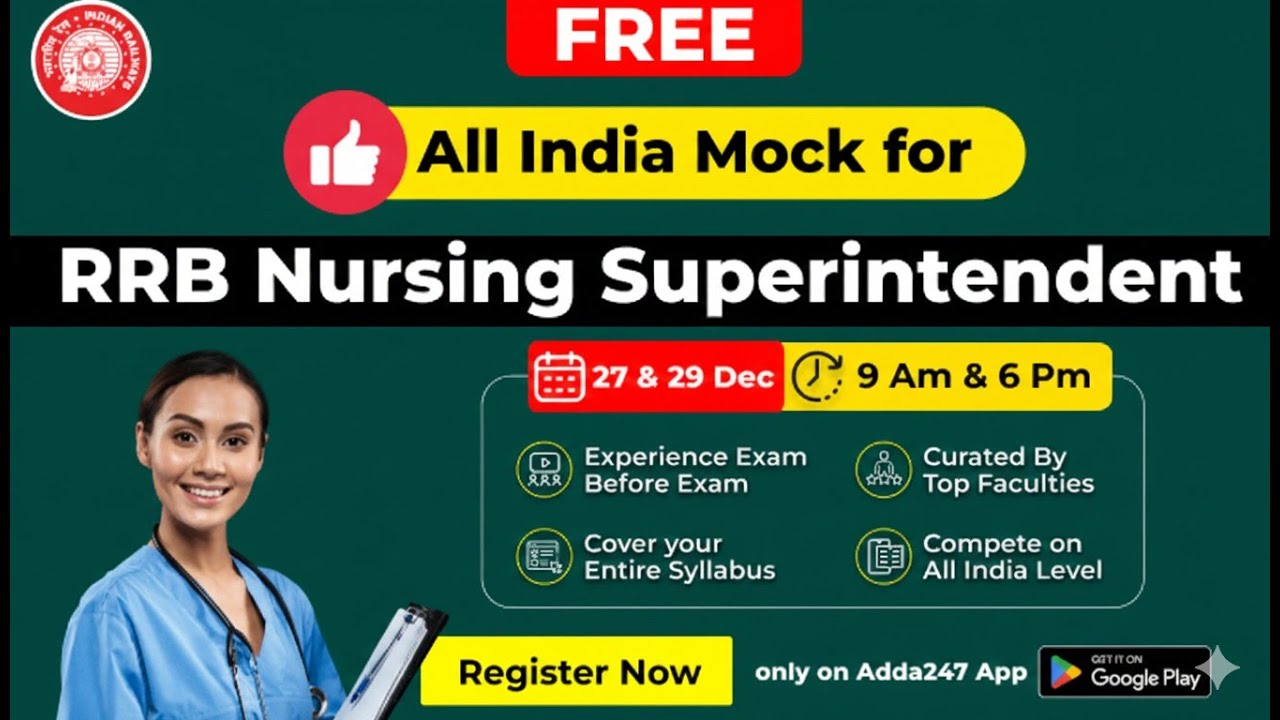 FREE All India Mock Test | RRB Nursing Superintendent | Full Syllabus Practice | 27 & 29 Dec