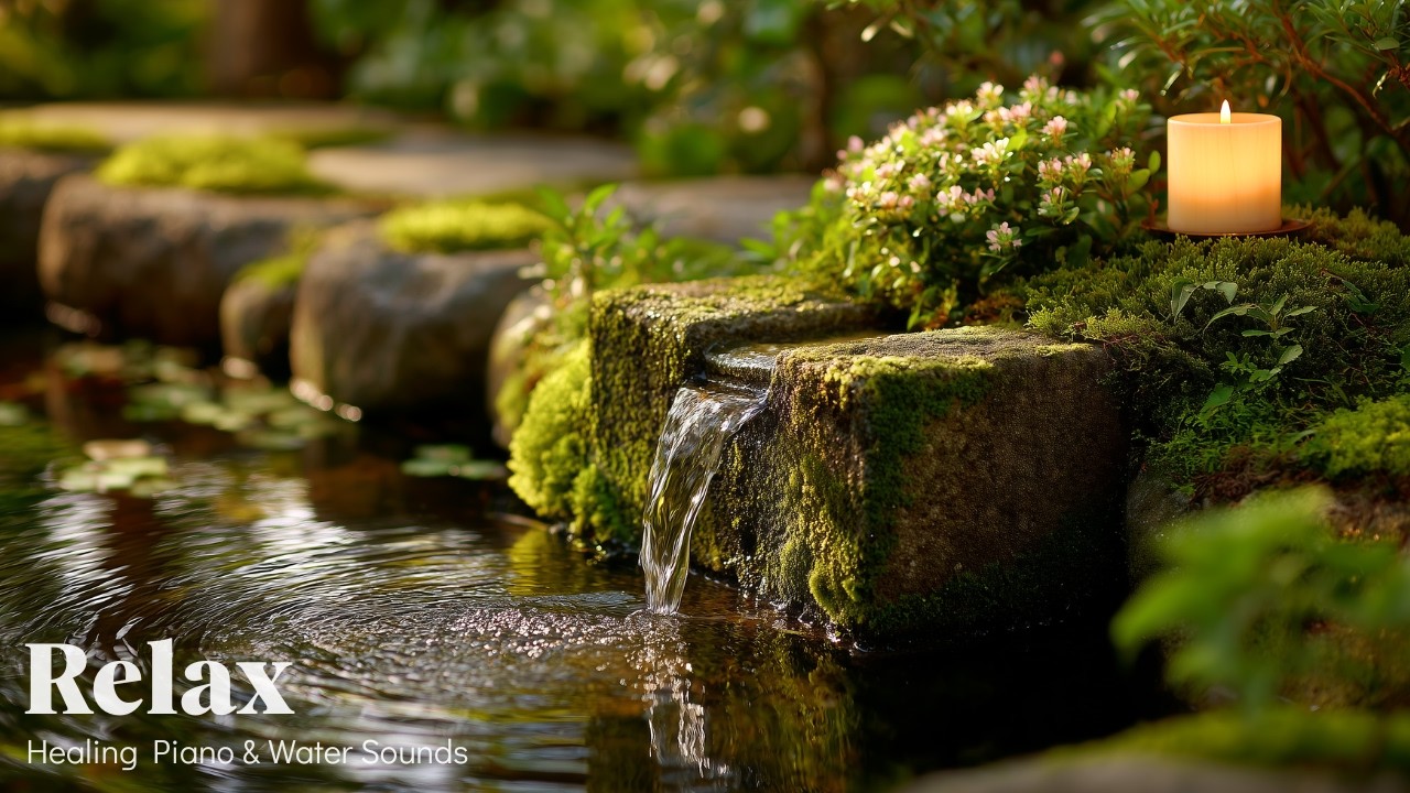 Healing Piano & Flowing Water in Japanese Garden 🌿 Instant Calm, Stress Relief & Emotional Renewal