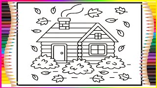 Cozy Log Cabin Coloring Page | Relaxing Fall Coloring Video with Colored Pencils