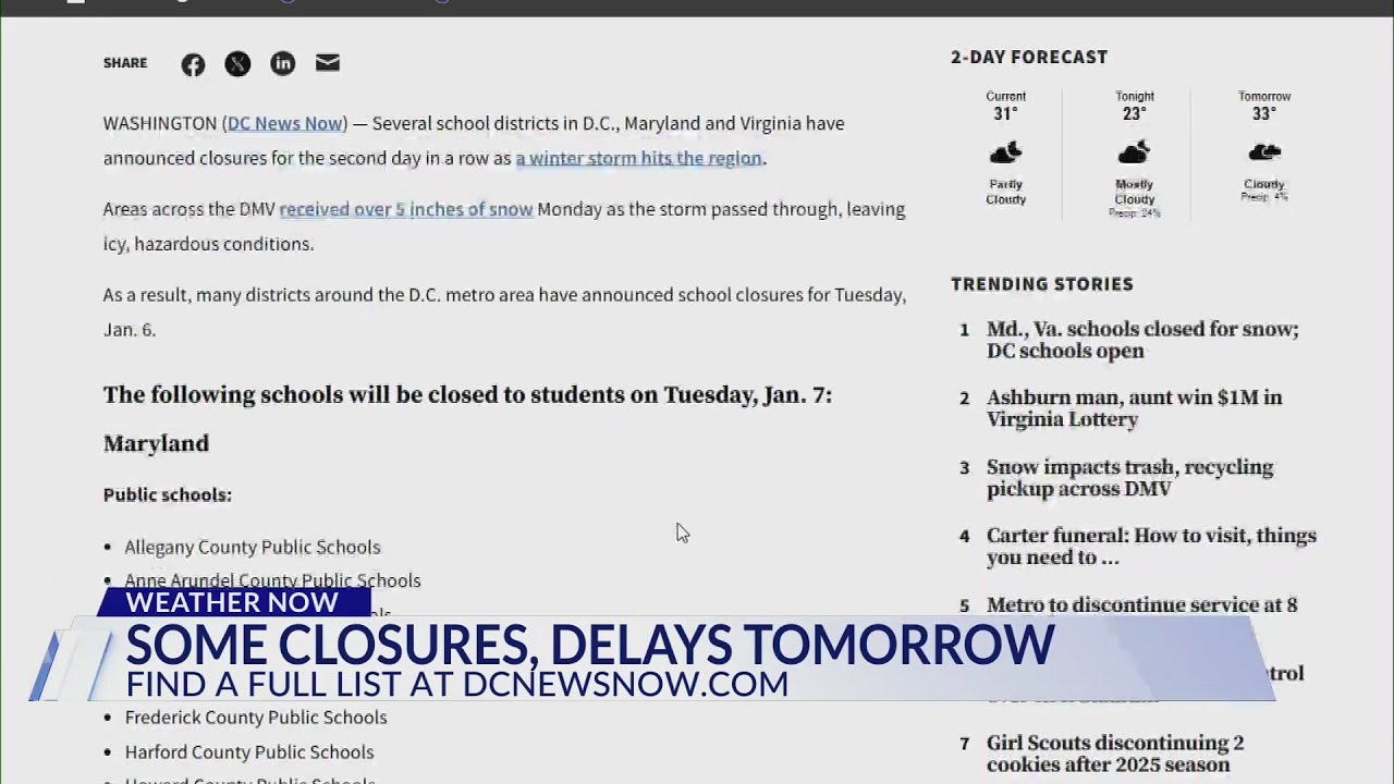 School closures, delays across the DMV - YouTube