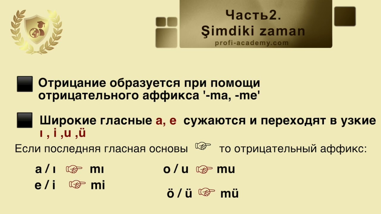 Уровень А1. Часть 2. Şimdiki zaman. Отрицательная форма.