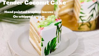 Hand painted Tender Coconut Cake | Hand Painting on whipped cream cake #tendercoconutcake