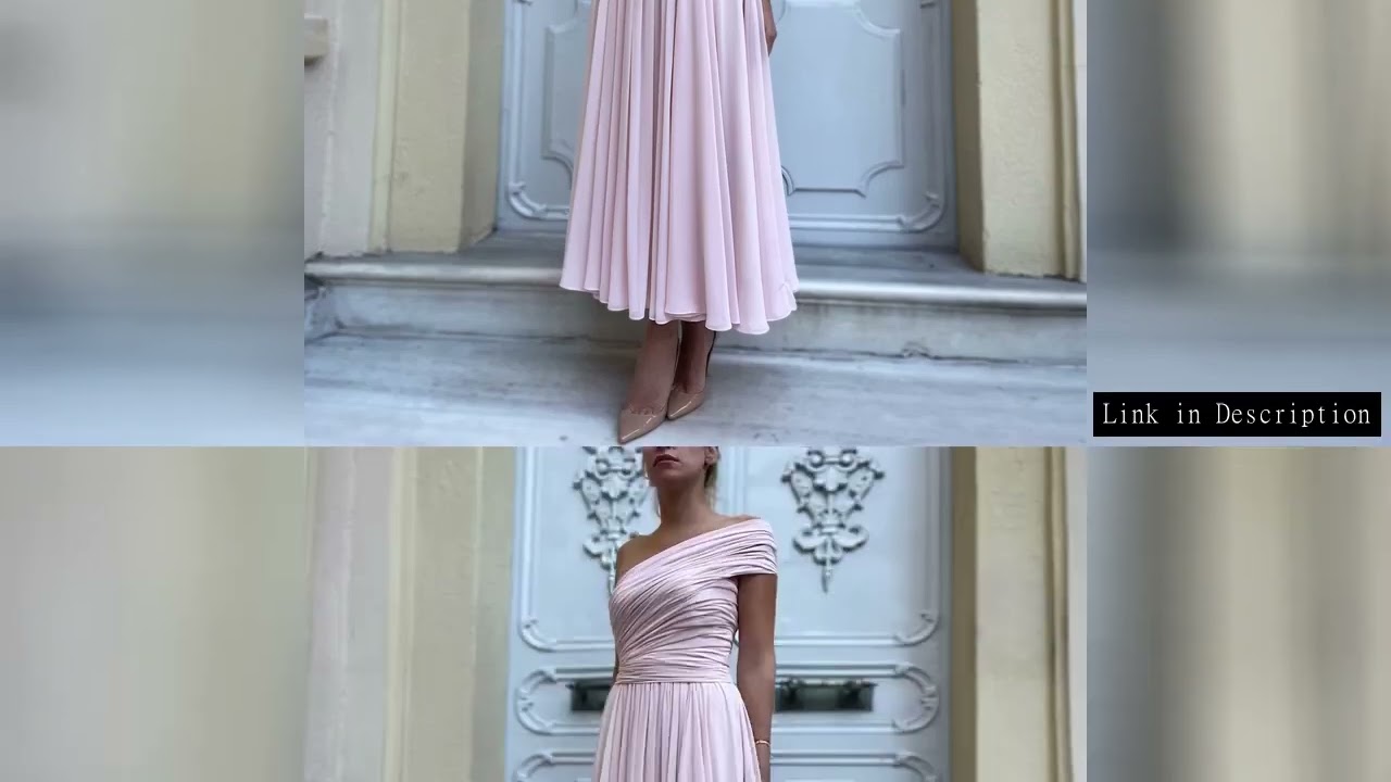 Elegant Wedding Guest Dress Midi One Shoulder Tea Length Bridesmaid Gowns for Women Pink Chiffon Ple