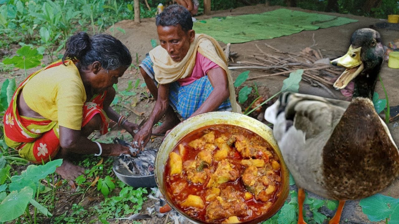 village mother cooking DUCK MEAT CURRY for grandma & grandpa || rural ...