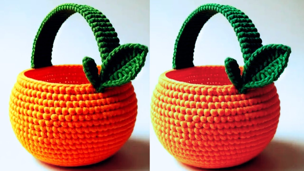WOW😍💯👌AMAZING KNITTING CROCHET 🍊 ORANGE BASKET 💯👍#crochet #orange #basket making video Very easy