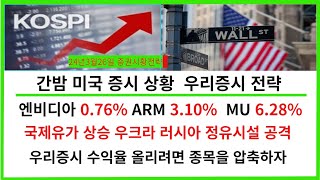 간밤 미국증시 마이크론 급등 엔비디아 상승 우리증시는 이런 흐름 대응 이젠 모든 반도체가 올라가지는 않는다 선별이 중요 국제유가 움직임 관련주 단기트레이딩 움직임 선취매 전략