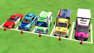 Replay - TRANSPORTING ALL POLICE VEHICLES, FIRE ENGINE, RESCUE TRUCK, AMBULANCE TO GARAGE - FS22