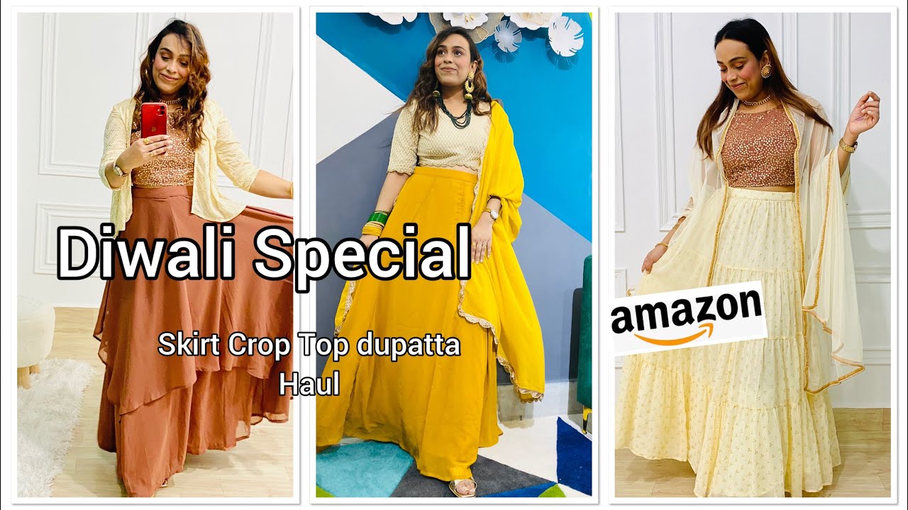 Amazon Feative Wear Haul || Skirt ~Crop Top ~ Dupatta ~ || Indya Brand Haul || Diwali Special ||