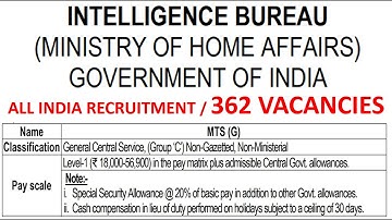 362 Permanent Group C Vacancies Recruitment Notification | All INDIA Recruitment | IB | Rs 56,900 pm