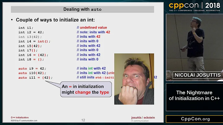 CppCon 2018: Nicolai Josuttis “The Nightmare of Initialization in C++”