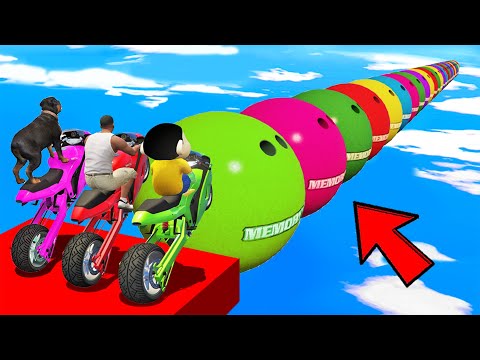 SHINCHAN AND FRANKLIN TRIED THE IMPOSSIBLE SPINNING BALLING BALL BIKE PARKOUR CHALLENGE GTA 5