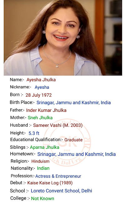 Bollywood Actress Ayesha Jhulka Ji ka Biography #viral #shortvideo #youtubeshorts #shorts#short