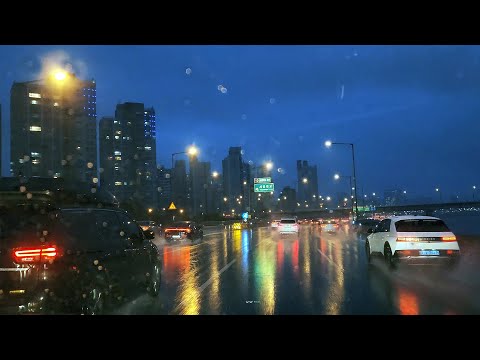 [4K. Rain Driving] 💧 초저녁, 한강 강변을 따라 달리는 고요한 여행을 위한 편안한 빗소리.