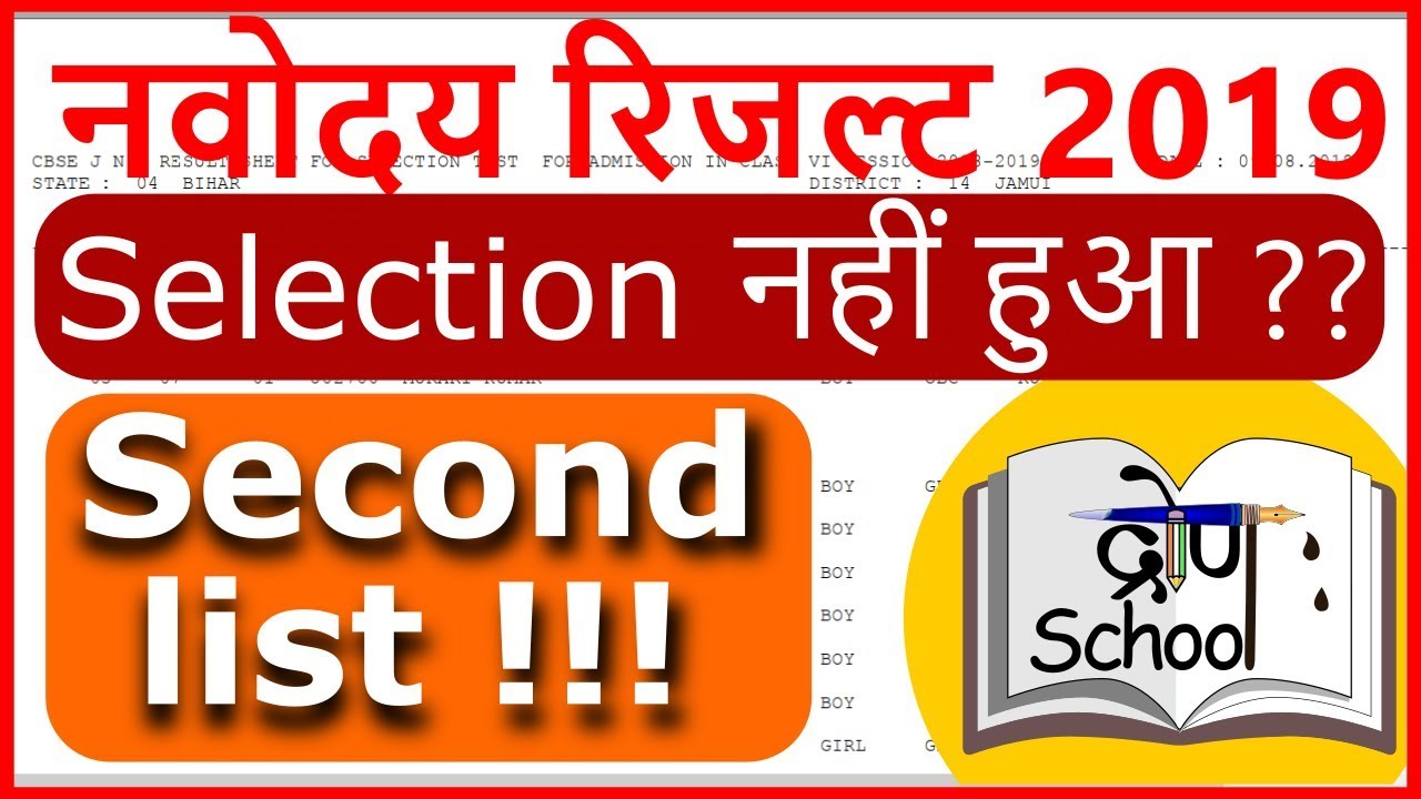 Jnv Result 2019 Class 6 Jnv Second List 2019jnvst Result 2019 Jnv Result Date 2019 Class 6