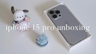 UNBOXING iPhone 15 Pro Natural Titanium 🦭 + accessories and setup