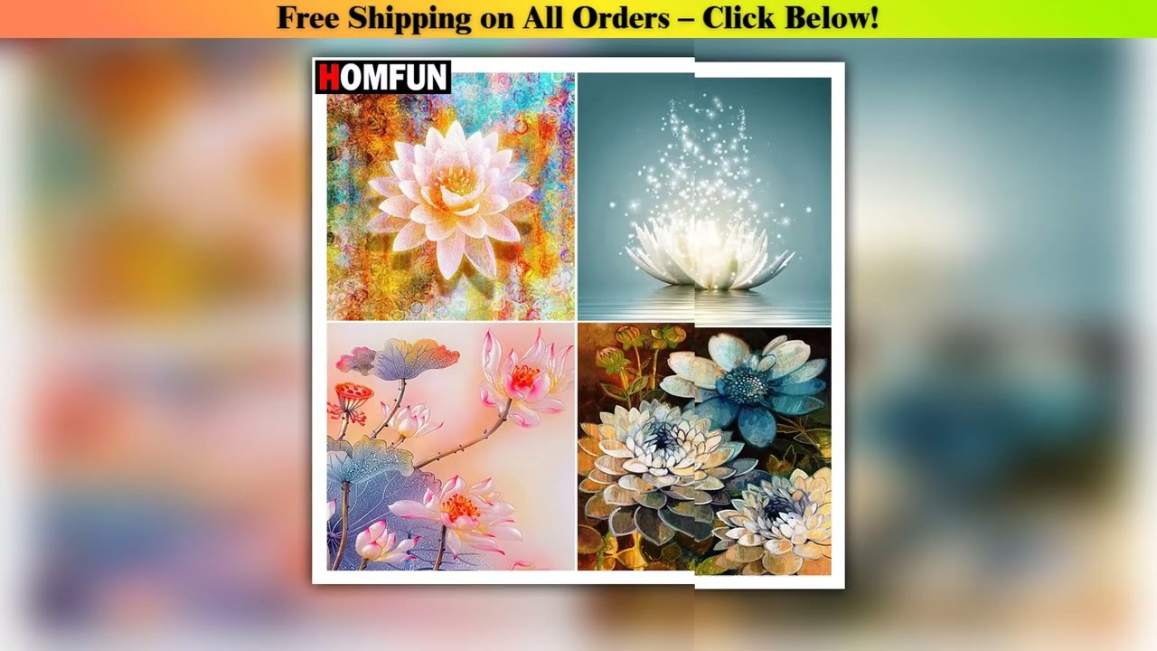 HOMFUN Rhinestone Painting Crystal Decor Diy Diamond Painting Flower lotus 3D Cross Stitch Pattern