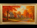Autumn Scene with Colorful Trees & Houses | Art | Fall Background | Screensaver 4K | No Sound Video