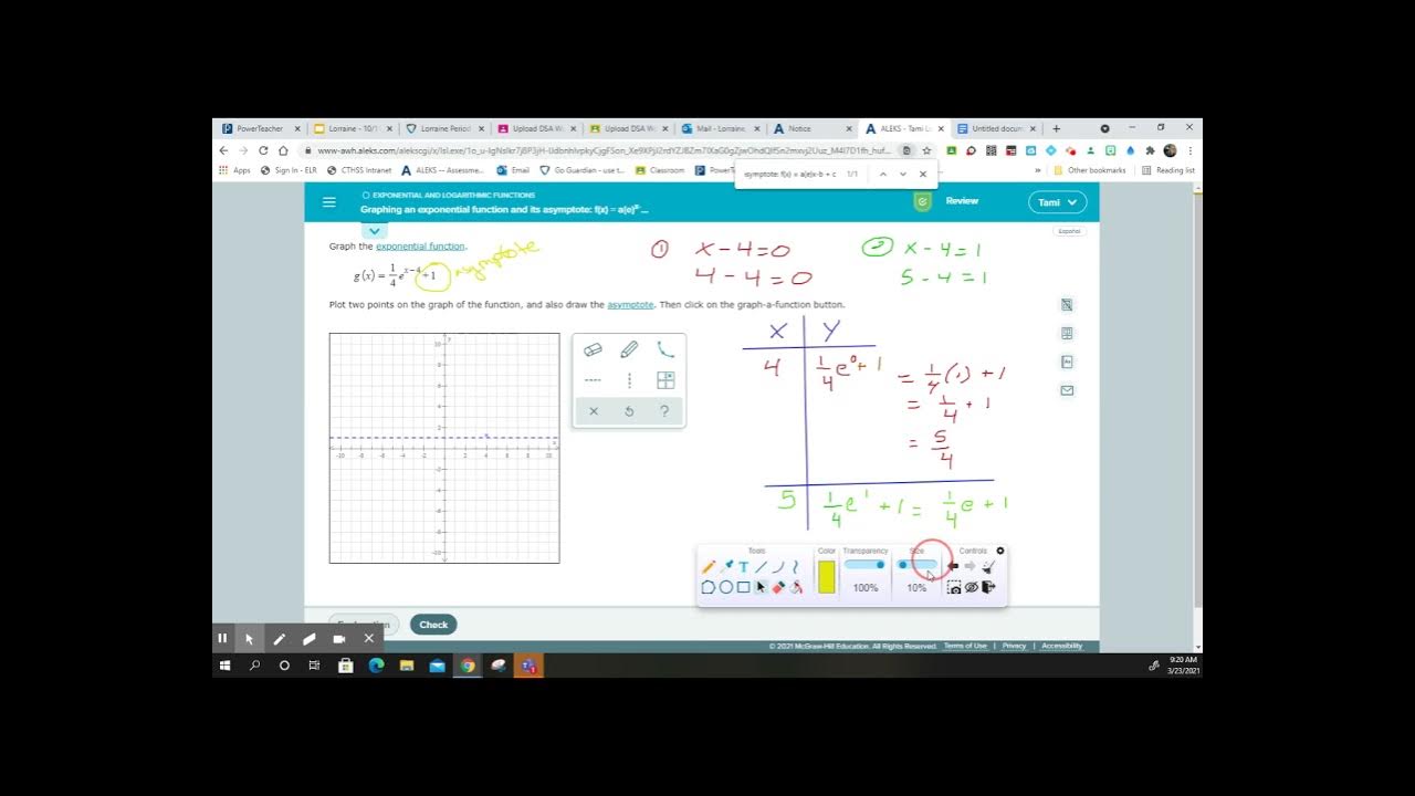 Graphing an exponential function and its asymptote f(x) = a(e)xb + c