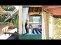 DIY Simple Painters Drop Cloth & Galvanized Pipe Rods As Outdoor Curtains