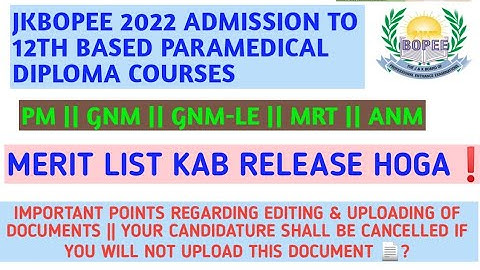 JKBOPEE PARAMEDICAL DIPLOMA COURSES || GNM | MRT || MERIT LIST KAB RELEASE HOGA?