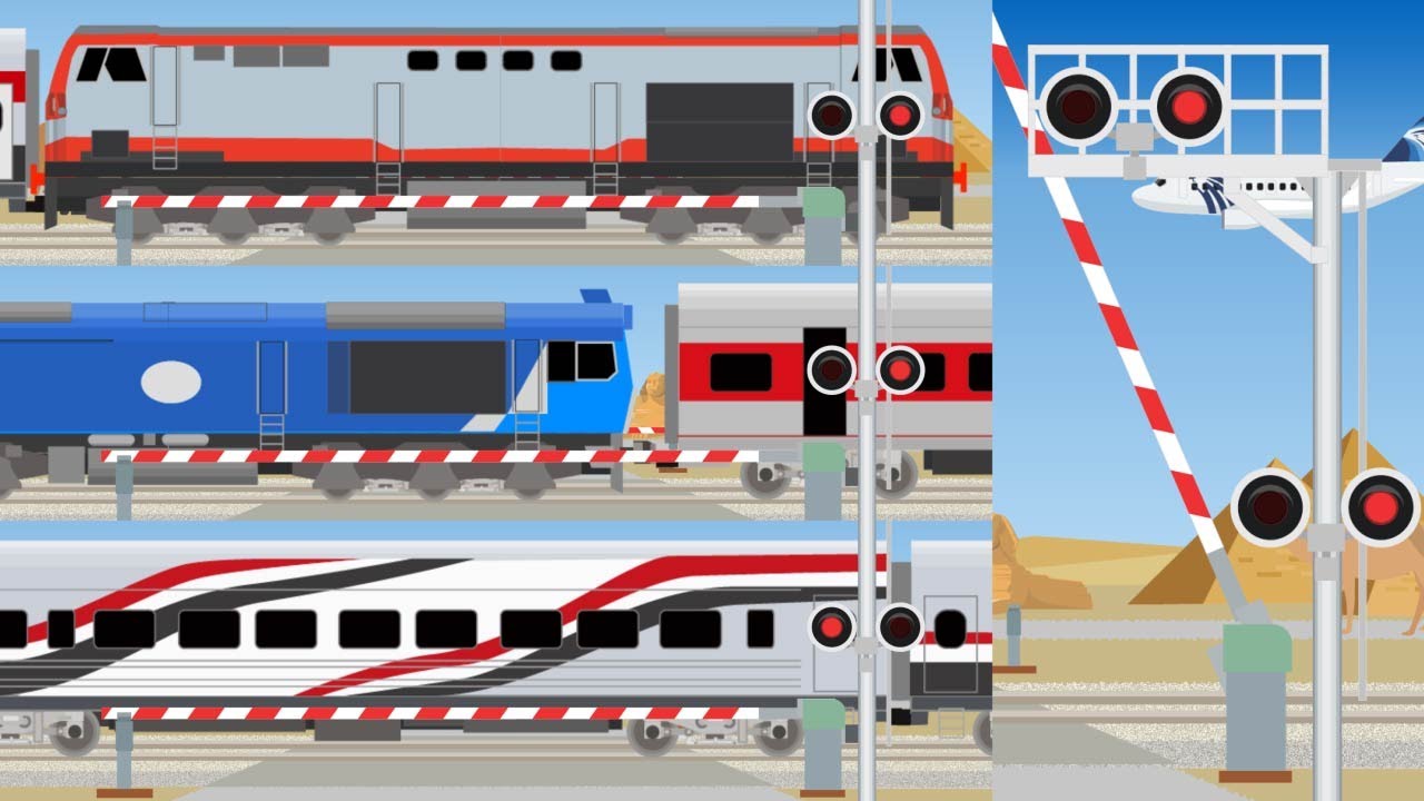 Egyptian trains and railway crossings cartoon  【踏切アニメ】エジプトの踏切と電車　معبر القطار والسكك الحديدية