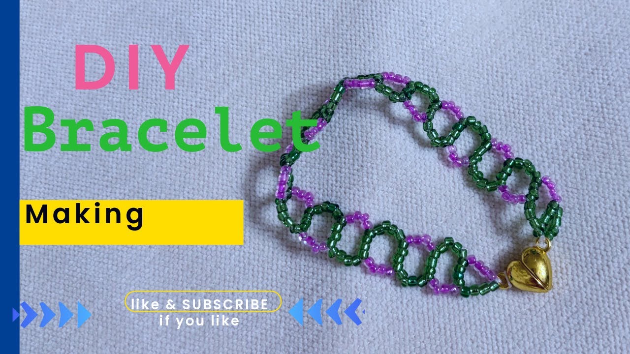 Green and pink color handmade bracelet DIY tutorial for mindfulness practice 
