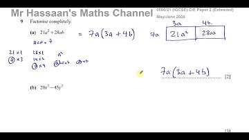 0580/21/M/J/20 (IGCSE) Paper 21 CAIE Q9 Algebra, Factorising,  HCF, Difference of Squares
