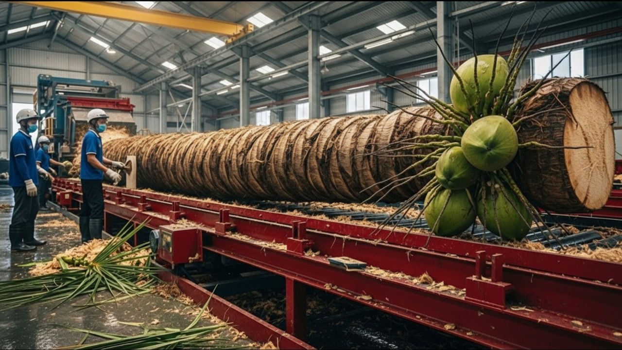 INSIDE A WORKING COCONUT FACTORY | FRESH COCONUT TREE PROCESSING TOUR